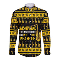 Saxophone The Instrument For Intellegent People Christmas Long Sleeve Button Shirt Xmas Holiday Patterns - Wonder Print Shop