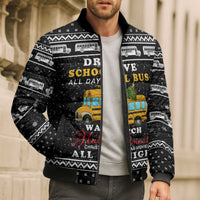 School Bus All Day Christmas Bomber Puffer Jacket Xmas Holiday Patterns - Wonder Print Shop