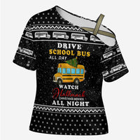 School Bus All Day Christmas Cross Shoulder Shirt Xmas Holiday Patterns - Wonder Print Shop