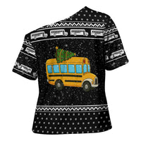 School Bus All Day Christmas Cross Shoulder Shirt Xmas Holiday Patterns - Wonder Print Shop