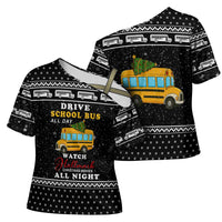 School Bus All Day Christmas Cross Shoulder Shirt Xmas Holiday Patterns - Wonder Print Shop