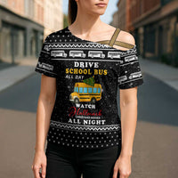 School Bus All Day Christmas Cross Shoulder Shirt Xmas Holiday Patterns - Wonder Print Shop