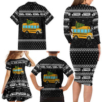 School Bus All Day Christmas Family Matching Long Sleeve Bodycon Dress and Hawaiian Shirt Xmas Holiday Patterns - Wonder Print Shop
