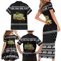 School Bus All Day Christmas Family Matching Short Sleeve Bodycon Dress and Hawaiian Shirt Xmas Holiday Patterns - Wonder Print Shop