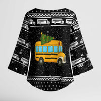 School Bus All Day Christmas Kimono Sleeve Blouse Xmas Holiday Patterns - Wonder Print Shop