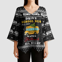 School Bus All Day Christmas Kimono Sleeve Blouse Xmas Holiday Patterns - Wonder Print Shop