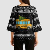 School Bus All Day Christmas Kimono Sleeve Blouse Xmas Holiday Patterns - Wonder Print Shop