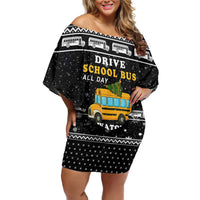 School Bus All Day Christmas Off Shoulder Short Dress Xmas Holiday Patterns - Wonder Print Shop