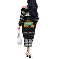 School Bus All Day Christmas Off The Shoulder Long Sleeve Dress Xmas Holiday Patterns - Wonder Print Shop