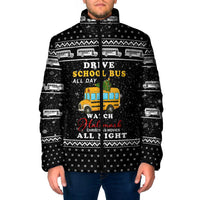 School Bus All Day Christmas Padded Jacket Xmas Holiday Patterns - Wonder Print Shop