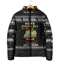 School Bus All Day Christmas Padded Jacket Xmas Holiday Patterns - Wonder Print Shop