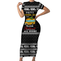 School Bus All Day Christmas Short Sleeve Bodycon Dress Xmas Holiday Patterns - Wonder Print Shop