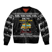 School Bus All Day Christmas Sleeve Zip Bomber Jacket Xmas Holiday Patterns - Wonder Print Shop