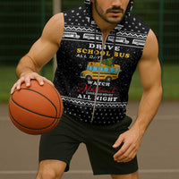School Bus All Day Christmas Sleeveless Zip Hoodie Xmas Holiday Patterns - Wonder Print Shop