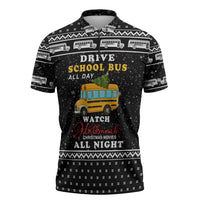 School Bus All Day Christmas Zipper Polo Shirt Xmas Holiday Patterns - Wonder Print Shop