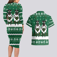 Sheep Baaa Humbug Christmas Couples Matching Long Sleeve Bodycon Dress and Hawaiian Shirt Xmas Holiday Patterns - Wonder Print Shop