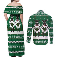 Sheep Baaa Humbug Christmas Couples Matching Off Shoulder Maxi Dress and Long Sleeve Button Shirt Xmas Holiday Patterns - Wonder Print Shop