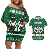 Sheep Baaa Humbug Christmas Couples Matching Off Shoulder Short Dress and Hawaiian Shirt Xmas Holiday Patterns - Wonder Print Shop