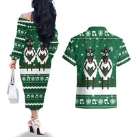 Sheep Baaa Humbug Christmas Couples Matching Off The Shoulder Long Sleeve Dress and Hawaiian Shirt Xmas Holiday Patterns - Wonder Print Shop