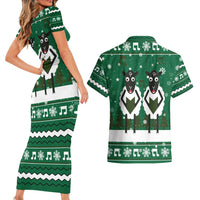 Sheep Baaa Humbug Christmas Couples Matching Short Sleeve Bodycon Dress and Hawaiian Shirt Xmas Holiday Patterns - Wonder Print Shop