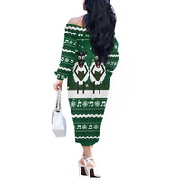 Sheep Baaa Humbug Christmas Off The Shoulder Long Sleeve Dress Xmas Holiday Patterns - Wonder Print Shop