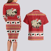 Sheep Merry Christmas Couples Matching Long Sleeve Bodycon Dress and Hawaiian Shirt Xmas Holiday Patterns - Wonder Print Shop