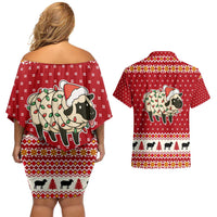 Sheep Merry Christmas Couples Matching Off Shoulder Short Dress and Hawaiian Shirt Xmas Holiday Patterns - Wonder Print Shop