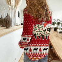 Sheep Merry Christmas Women Casual Shirt Xmas Holiday Patterns - Wonder Print Shop