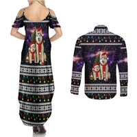 Siberian Husky Show Up Xmas Christmas Couples Matching Summer Maxi Dress and Long Sleeve Button Shirt Xmas Holiday Patterns - Wonder Print Shop