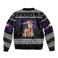 Siberian Husky Show Up Xmas Christmas Sleeve Zip Bomber Jacket Xmas Holiday Patterns - Wonder Print Shop