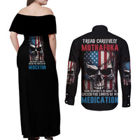 Tread Carefully Muthafuka Couples Matching Off Shoulder Maxi Dress and Long Sleeve Button Shirt - Wonder Print Shop
