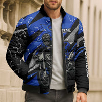 Personalized Extreme Motocross Bomber Puffer Jacket with Blue Rider – Dirt Bike Racing Design - Wonder Print Shop