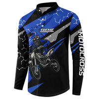 Personalized Extreme Motocross Button Sweatshirt with Blue Rider – Dirt Bike Racing Design - Wonder Print Shop