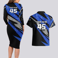 Personalized Extreme Motocross Couples Matching Long Sleeve Bodycon Dress and Hawaiian Shirt with Blue Rider – Dirt Bike Racing Design - Wonder Print Shop