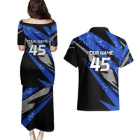 Personalized Extreme Motocross Couples Matching Puletasi and Hawaiian Shirt with Blue Rider – Dirt Bike Racing Design - Wonder Print Shop
