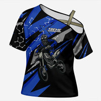 Personalized Extreme Motocross Cross Shoulder Shirt with Blue Rider – Dirt Bike Racing Design - Wonder Print Shop