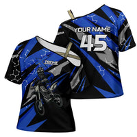 Personalized Extreme Motocross Cross Shoulder Shirt with Blue Rider – Dirt Bike Racing Design - Wonder Print Shop