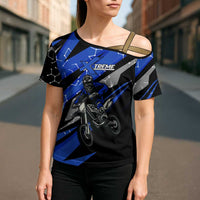 Personalized Extreme Motocross Cross Shoulder Shirt with Blue Rider – Dirt Bike Racing Design - Wonder Print Shop