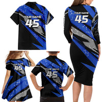 Personalized Extreme Motocross Family Matching Long Sleeve Bodycon Dress and Hawaiian Shirt with Blue Rider – Dirt Bike Racing Design - Wonder Print Shop
