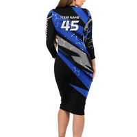 Personalized Extreme Motocross Family Matching Long Sleeve Bodycon Dress and Hawaiian Shirt with Blue Rider – Dirt Bike Racing Design - Wonder Print Shop