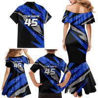 Personalized Extreme Motocross Family Matching Mermaid Dress and Hawaiian Shirt with Blue Rider – Dirt Bike Racing Design - Wonder Print Shop