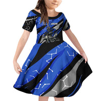 Personalized Extreme Motocross Family Matching Off Shoulder Short Dress and Hawaiian Shirt with Blue Rider – Dirt Bike Racing Design - Wonder Print Shop