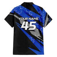 Personalized Extreme Motocross Family Matching Off Shoulder Short Dress and Hawaiian Shirt with Blue Rider – Dirt Bike Racing Design - Wonder Print Shop