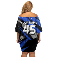 Personalized Extreme Motocross Family Matching Off Shoulder Short Dress and Hawaiian Shirt with Blue Rider – Dirt Bike Racing Design - Wonder Print Shop