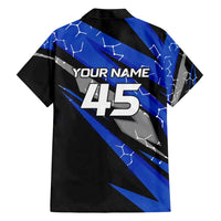 Personalized Extreme Motocross Family Matching Short Sleeve Bodycon Dress and Hawaiian Shirt with Blue Rider – Dirt Bike Racing Design - Wonder Print Shop