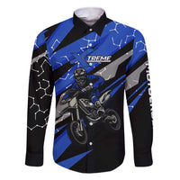 Personalized Extreme Motocross Family Matching Short Sleeve Bodycon Dress and Hawaiian Shirt with Blue Rider – Dirt Bike Racing Design - Wonder Print Shop
