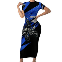 Personalized Extreme Motocross Family Matching Short Sleeve Bodycon Dress and Hawaiian Shirt with Blue Rider – Dirt Bike Racing Design - Wonder Print Shop