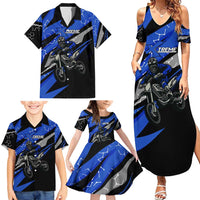 Personalized Extreme Motocross Family Matching Summer Maxi Dress and Hawaiian Shirt with Blue Rider – Dirt Bike Racing Design - Wonder Print Shop