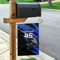 Personalized Extreme Motocross Garden Flag with Blue Rider – Dirt Bike Racing Design - Wonder Print Shop