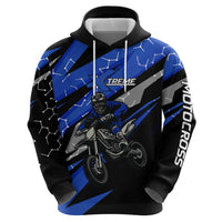 Personalized Extreme Motocross Hoodie with Blue Rider – Dirt Bike Racing Design - Wonder Print Shop
